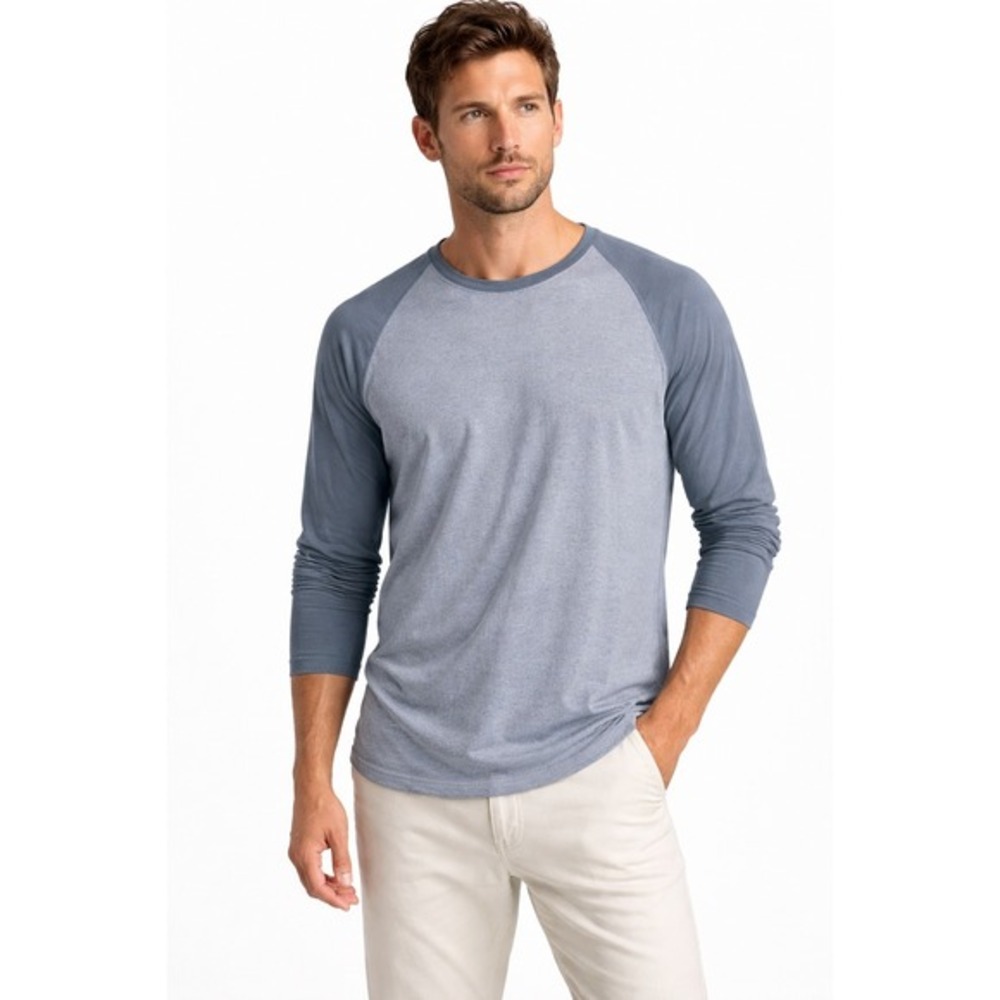 Vince Mens Blue Heathered Raglan Long Sleeve Cotton T-Shirt Size M‎